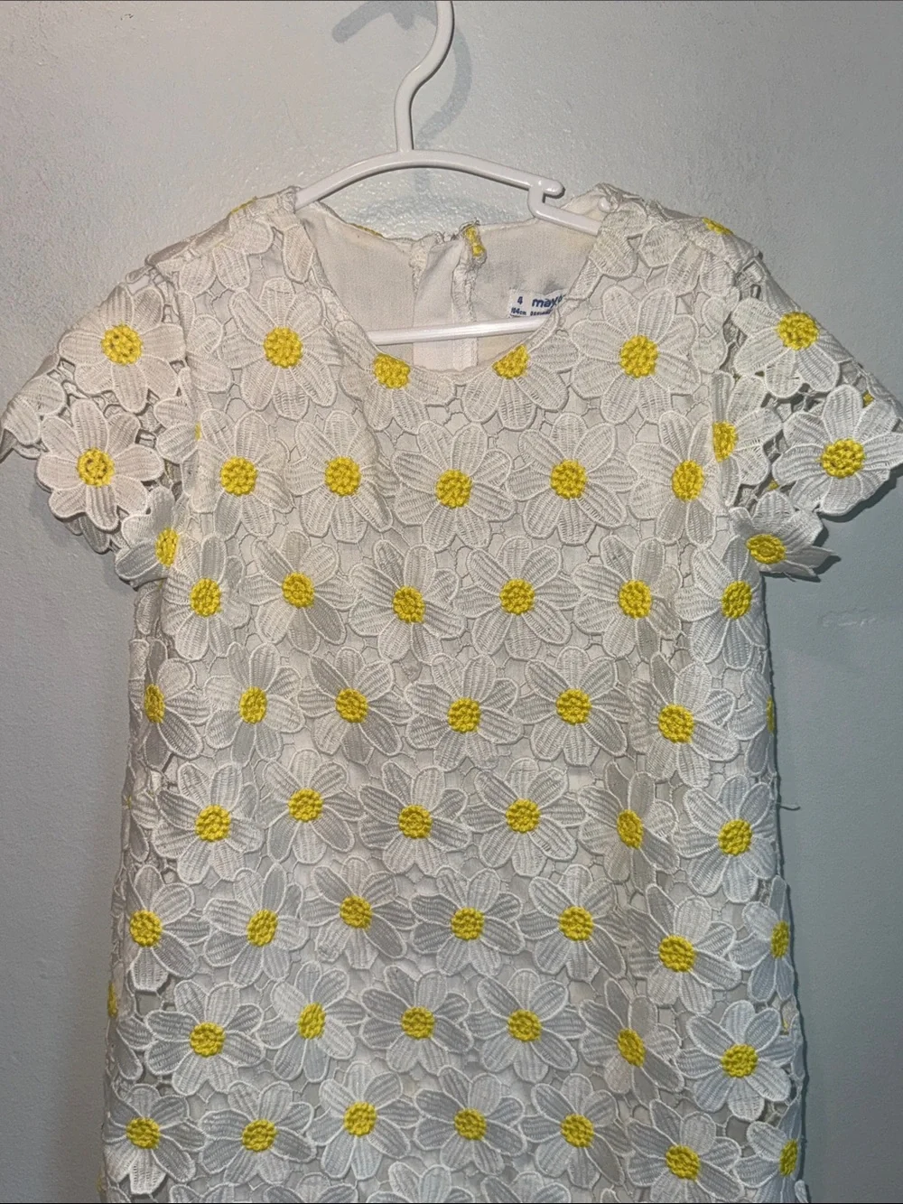 Mayoral 4 Girls White Lace Daisy Dress with Yellow Centers